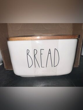 Rae Dunn White Bread Container with Wood Lid